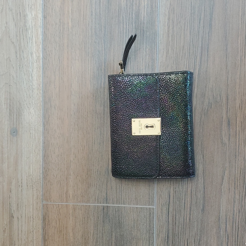 Henri Bendel Petrol Turn Key Mini Tri Fold Wallet